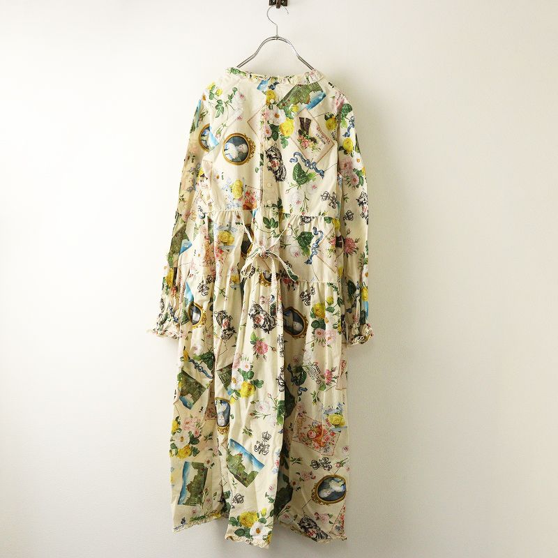 2025 AW ピンクハウス PINK HOUSE ブーケモチーフプリントミディワンピース アイボリー ピコフリル ローン ドレス