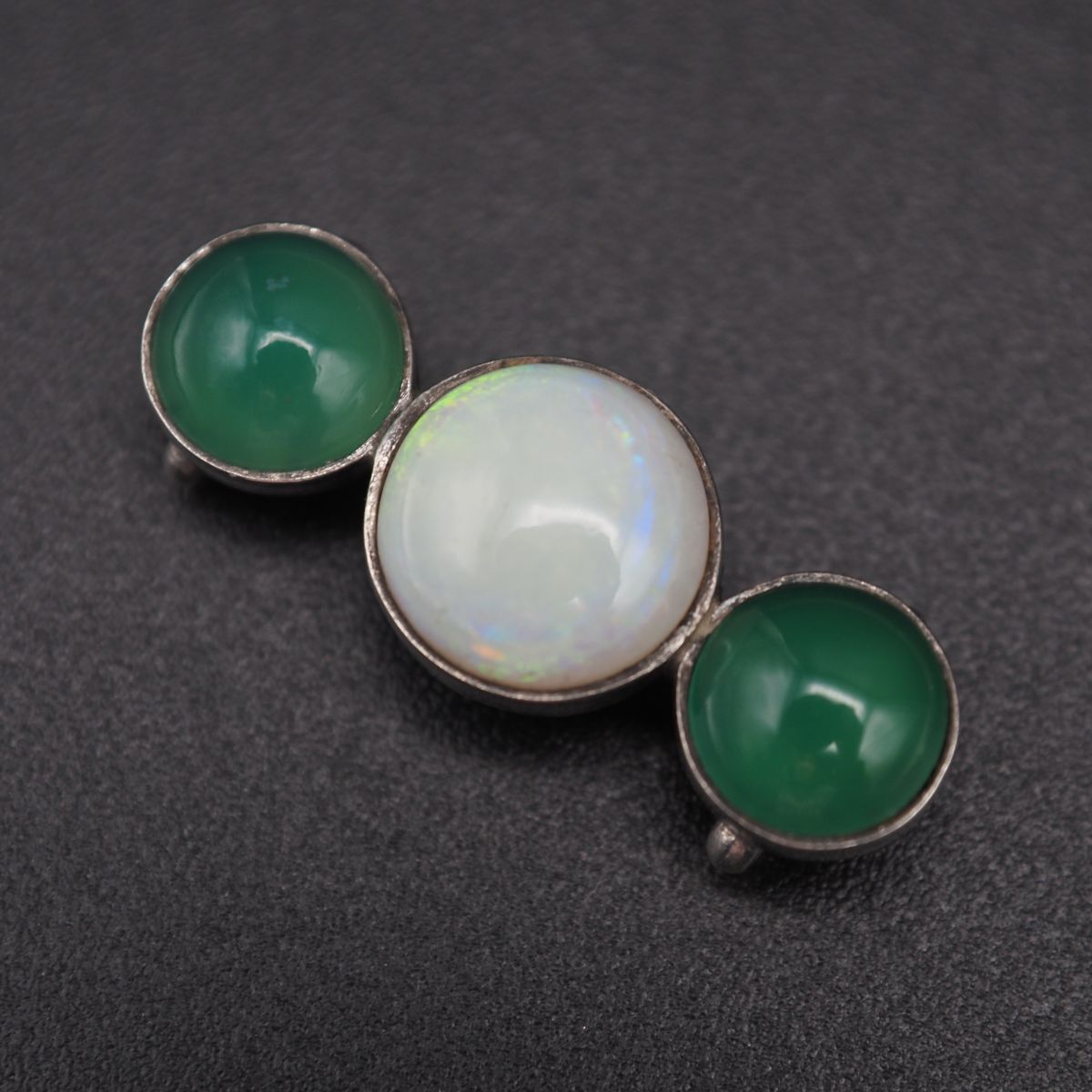 L 329 オパール グリーンアゲート 緑瑪瑙 メノウ 帯留め デザイン シルバー 和装小物 誕生石