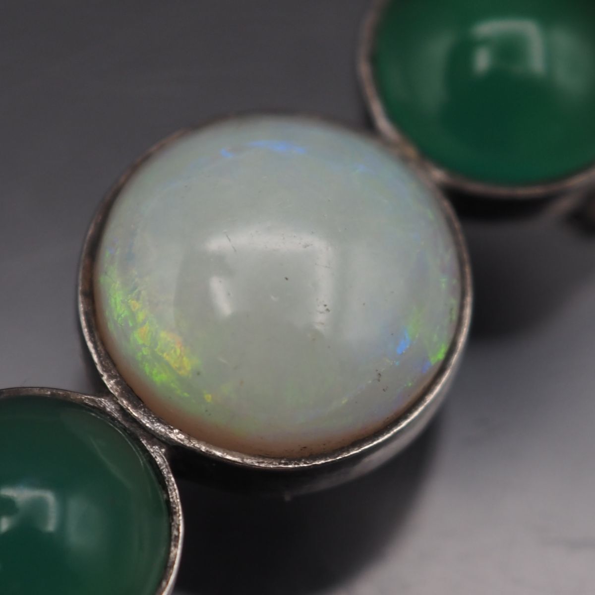  L 329 オパール グリーンアゲート 緑瑪瑙 メノウ 帯留め デザイン シルバー 和装小物 誕生石 帯留め 根付 帯留め 帯飾り