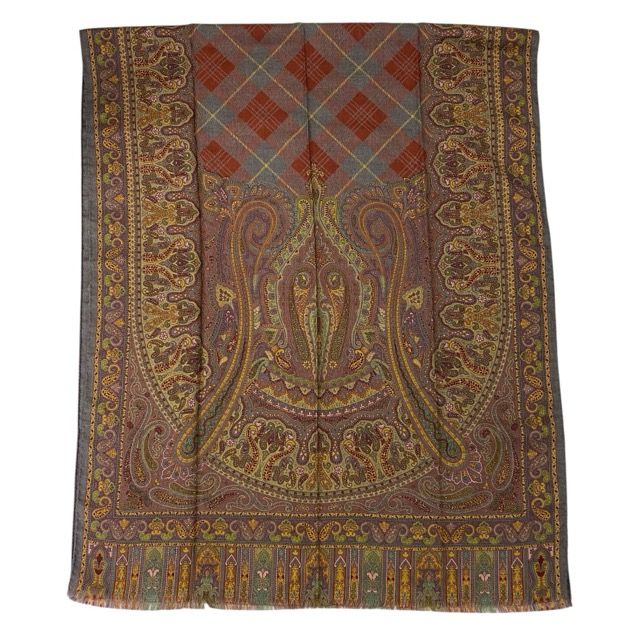 エトロ スカーフ ストール ショール 大判 総柄 ペイズリー柄 ウール シルク ブラウン ボルドー マルチ ETRO 上質