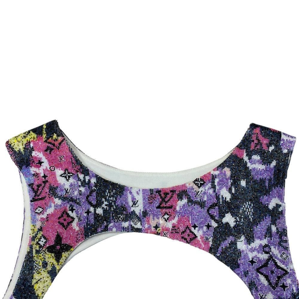  ルイヴィトン ハーネス ベスト トップス ビーズ LVモノグラム ジップポケット パープル×ピンク LOUIS VUITTON サイズL レディース 個性派 主役級 デザイン性 ベアトップ チューブトップ トップス