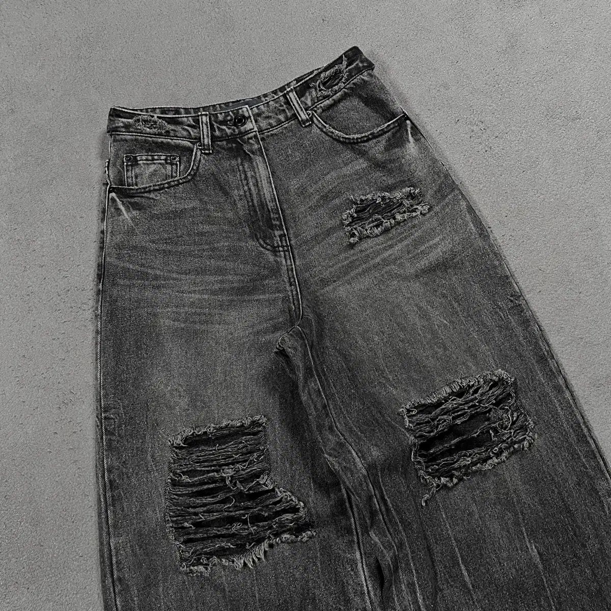 ジュンJEI ダメージ ワイド デニム パンツ