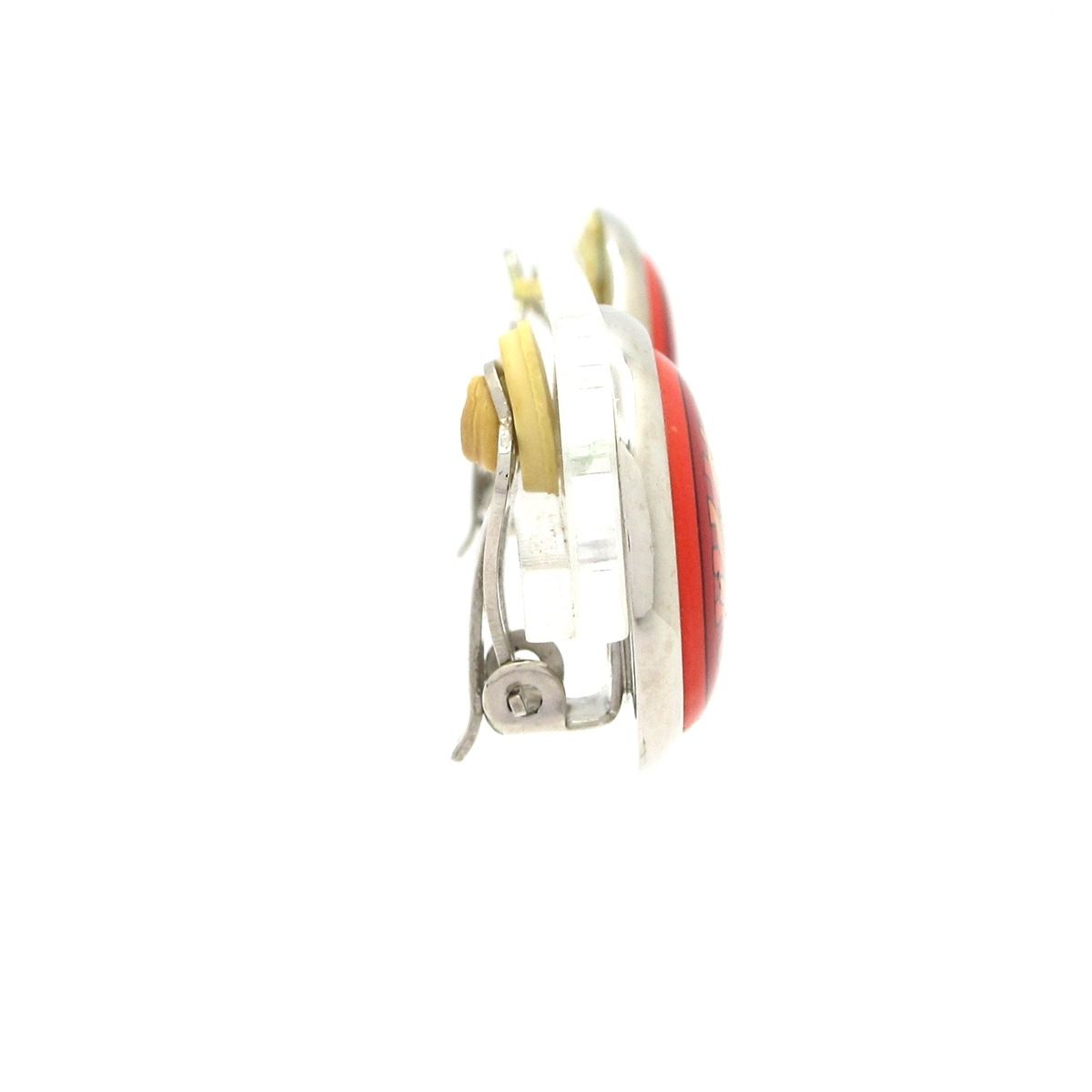 HERMES エルメス イヤリング エマイユ シルバー×ボルドー×レッド 七宝焼