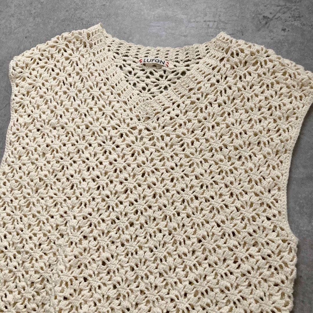 LUFON ルフォン CROCHET HAND KNIT VEST クロシェハンドニット ベスト アイボリー ユニセックス