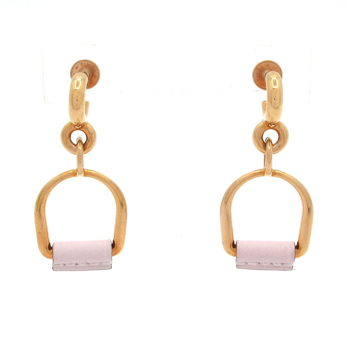 HERMES エルメス ピアス エリタージュ エケストル エトリエ レザー ピンクゴールド ピンク