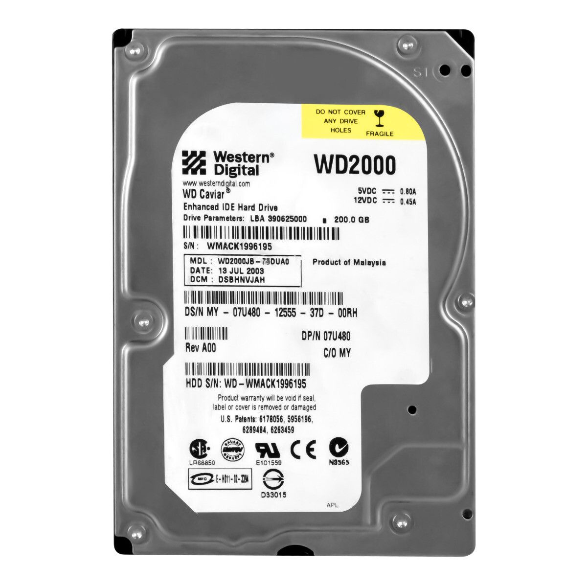 爆買い，2025 【3年保証】Dell 07u480 200gb 7.2k 8mb Ata 3.5 Wd2000jb-75dua0 内蔵型ハードディスクドライブ