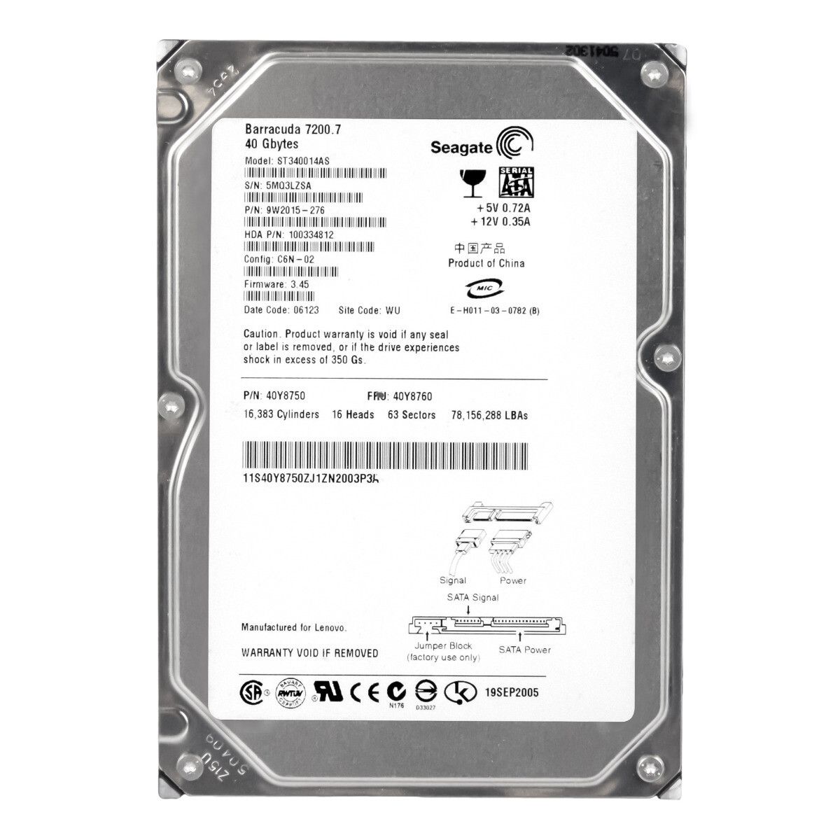 【3年保証】IBM 40Y8760 40Y8750 40gb 7.2k 2mb SATA 3.5 ST340014AS SATA 40Y8750 40gb Drives Storage 80GB