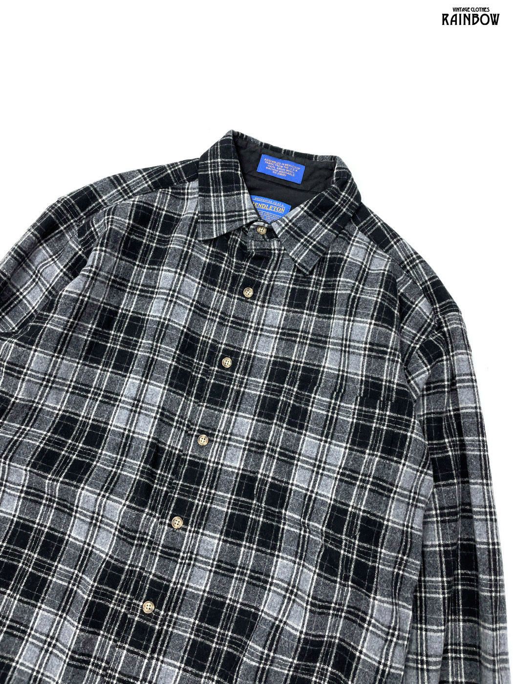 古着 ペンドルトン チェック柄 ピュアウール100％ 長袖 シャツ グレー ttu 2508119