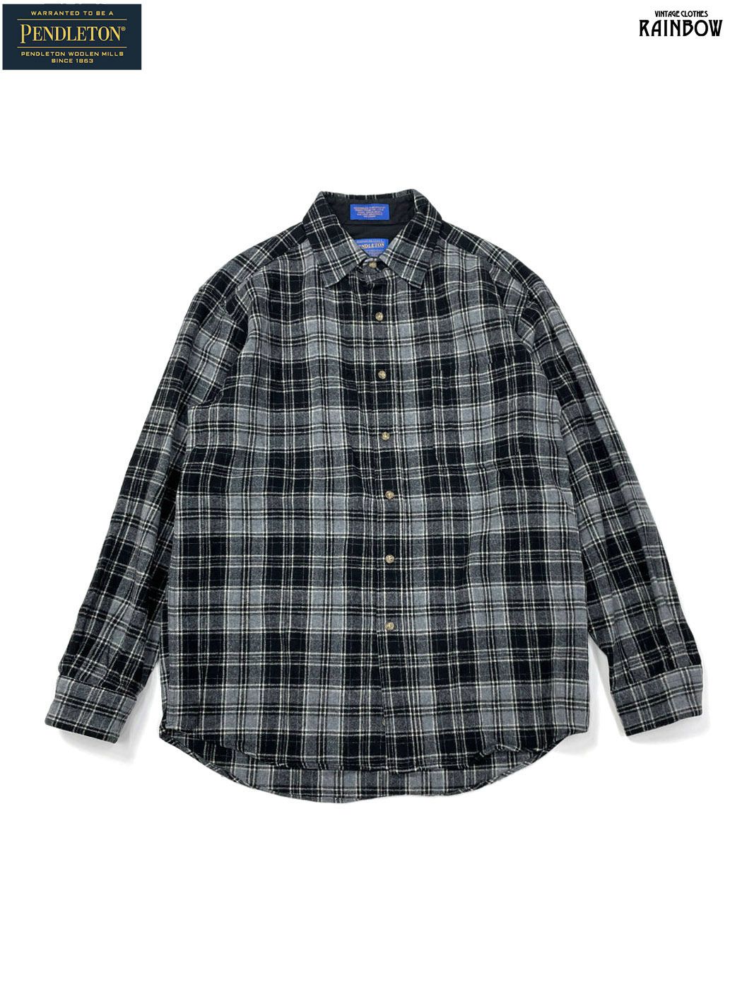 古着 ペンドルトン チェック柄 ピュアウール100％ 長袖 シャツ グレー ttu 2508119