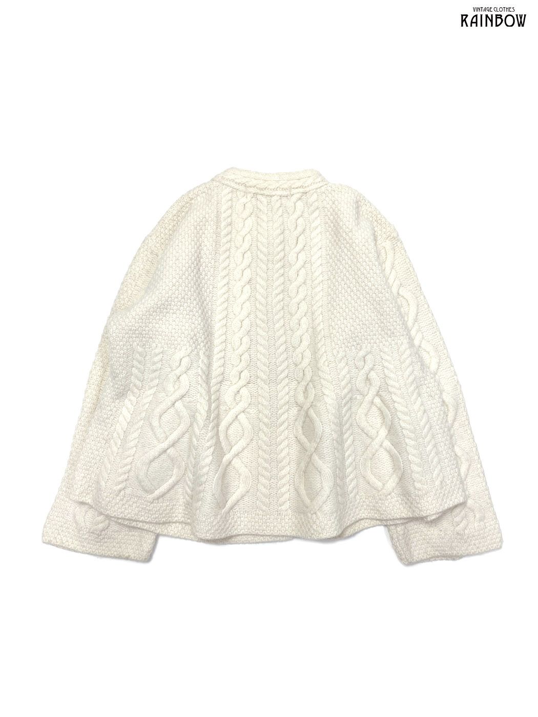  古着 inis CRAFTS 前開き 無地 メリノウール100％ 長袖 ペプラム ニット カーディガン 白 生成り ttu 2511062 その他 トップス