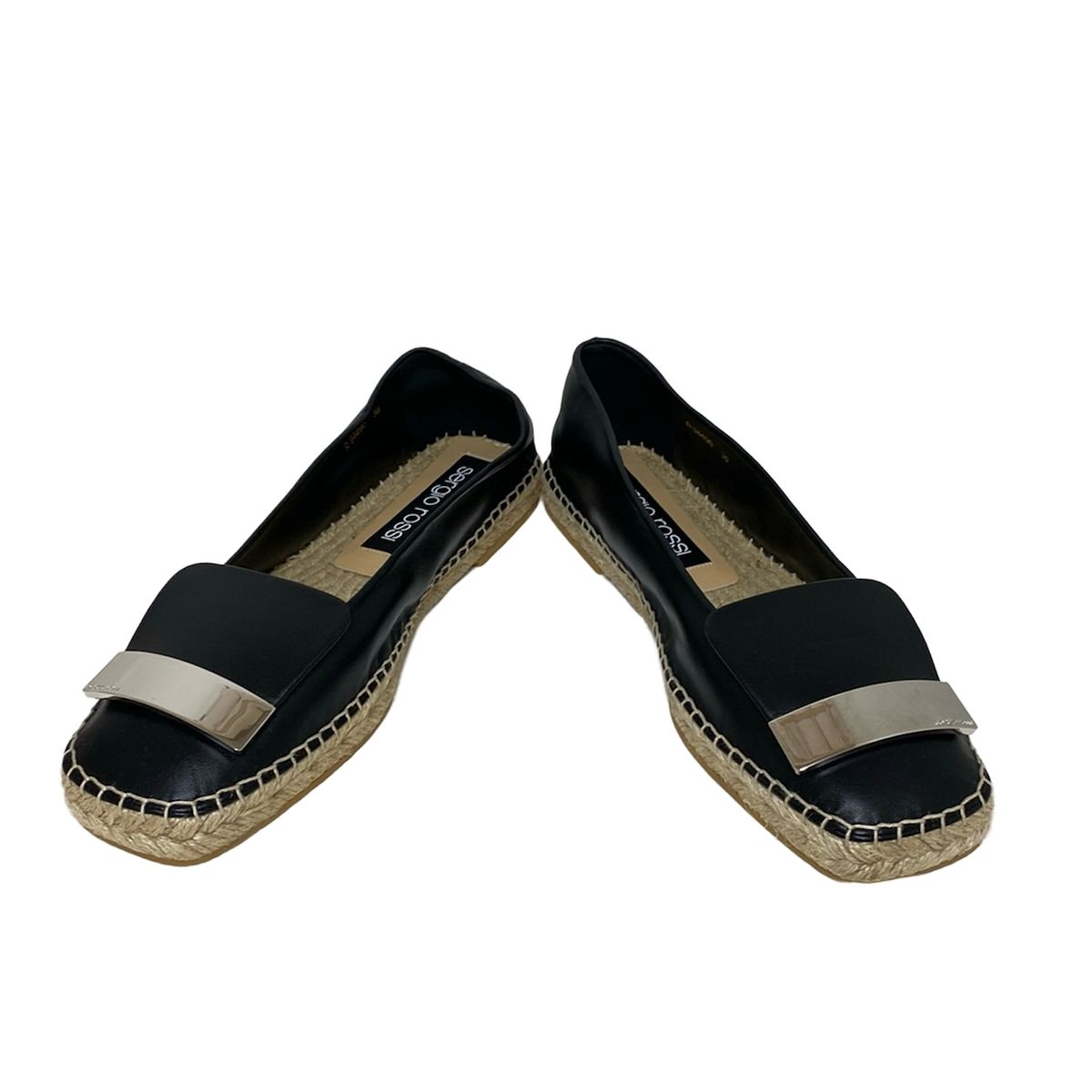 sergio rossi セルジオロッシ フラットシューズ 39 レディース - 黒 エスパドリーユ レザー