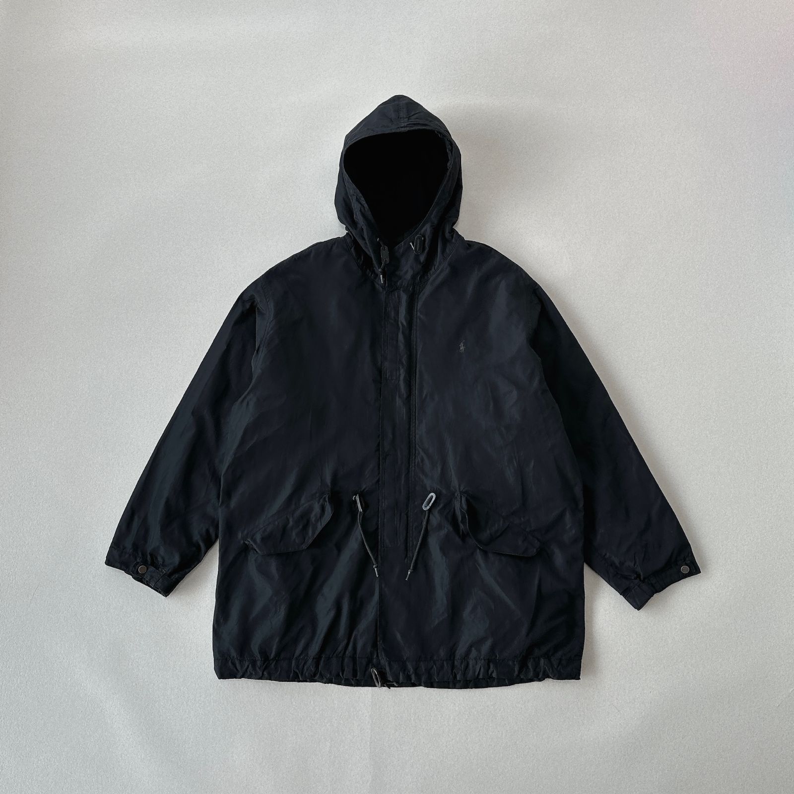 Polo Ralph Lauren フード付きナイロンジャケット XL 黒 ○ Polo Ralph Lauren フリースライナー ナイロンジャケット 黒 XL
