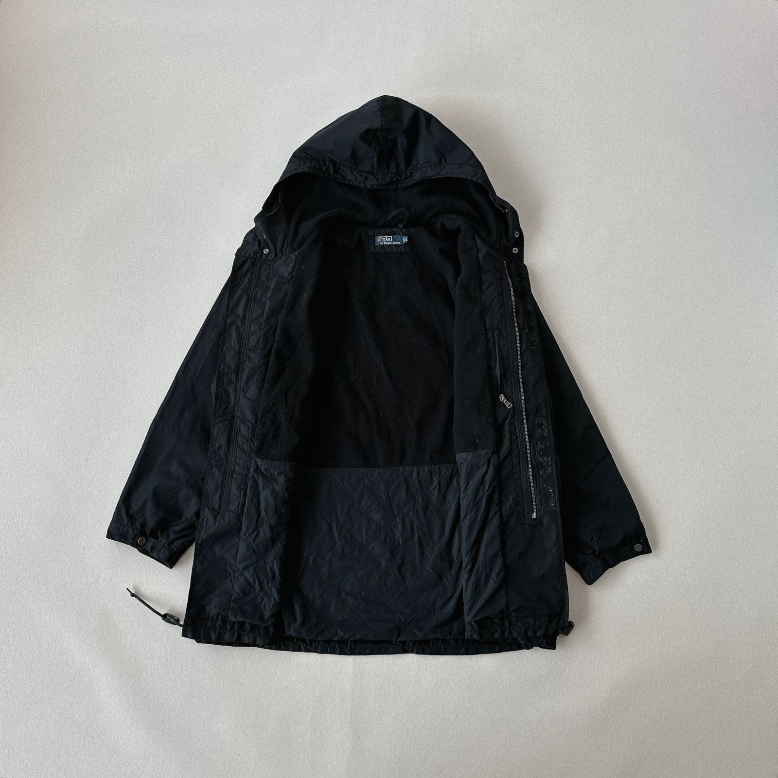 Polo Ralph Lauren フード付きナイロンジャケット XL 黒 ○ Polo Ralph Lauren フリースライナー ナイロンジャケット 黒 XL