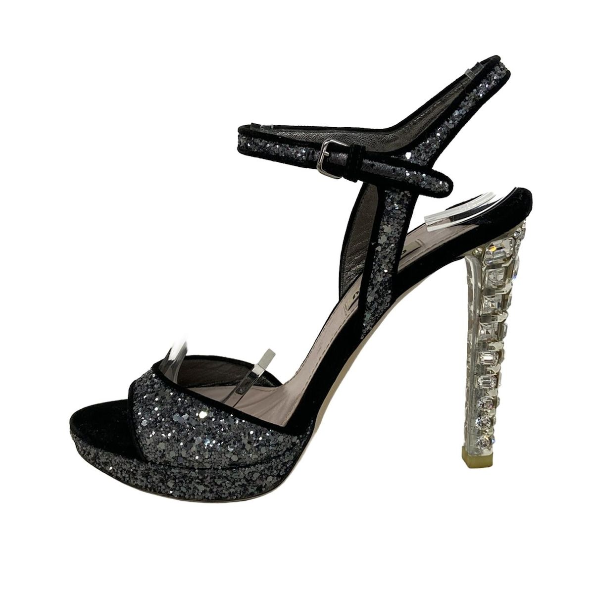 miumiu(ミュウミュウ) サンダル 36 レディース - 黒×シルバー - メルカリ