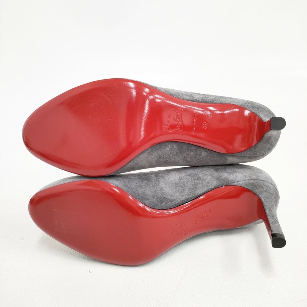 【値下げ】クリスチャン　ルブタン　スタッズ　パンプス　スウェード　グレー 値下げ】クリスチャン ルブタン スタッズ パンプス スウェード グレー