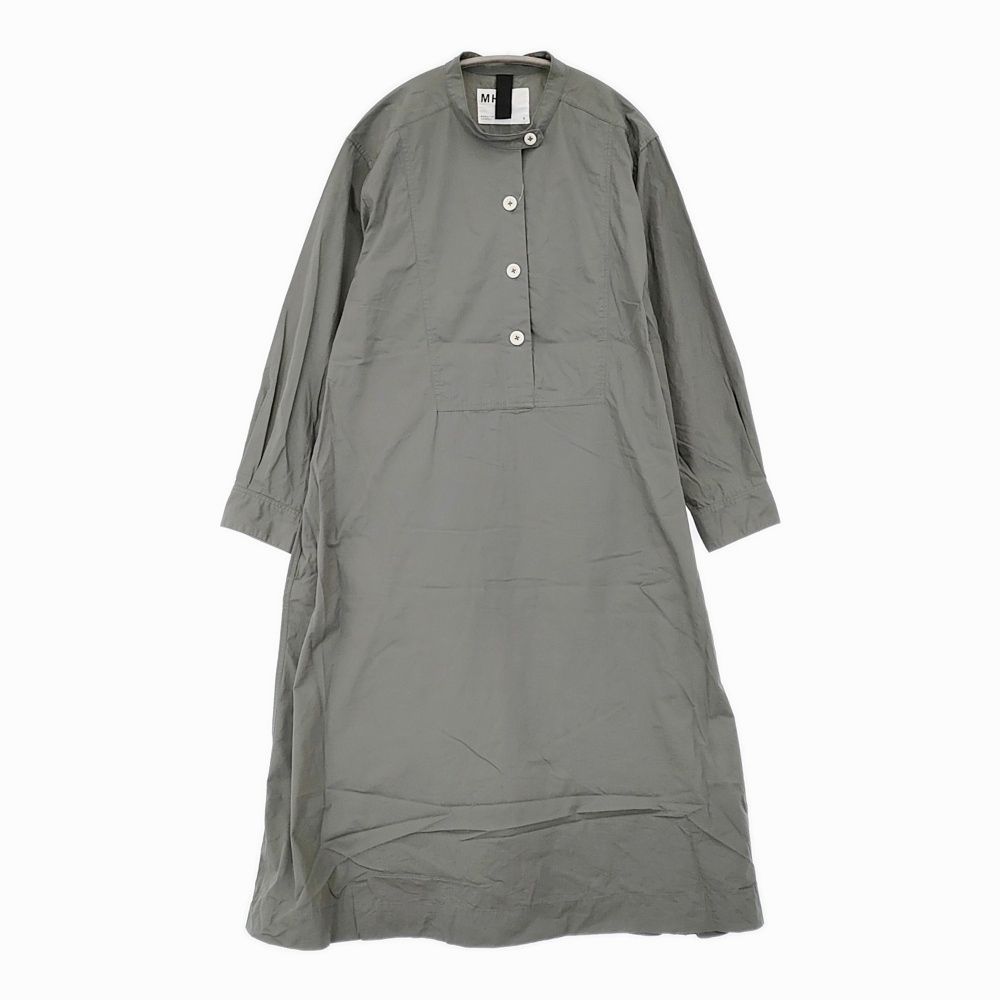 MHL WASHED COTTON POPLIN DRESS 定価35200円 バンド シャツワンピ サイズ2 ワンピース 24 SS グレー レディース エムエイチエル 5 1203 M