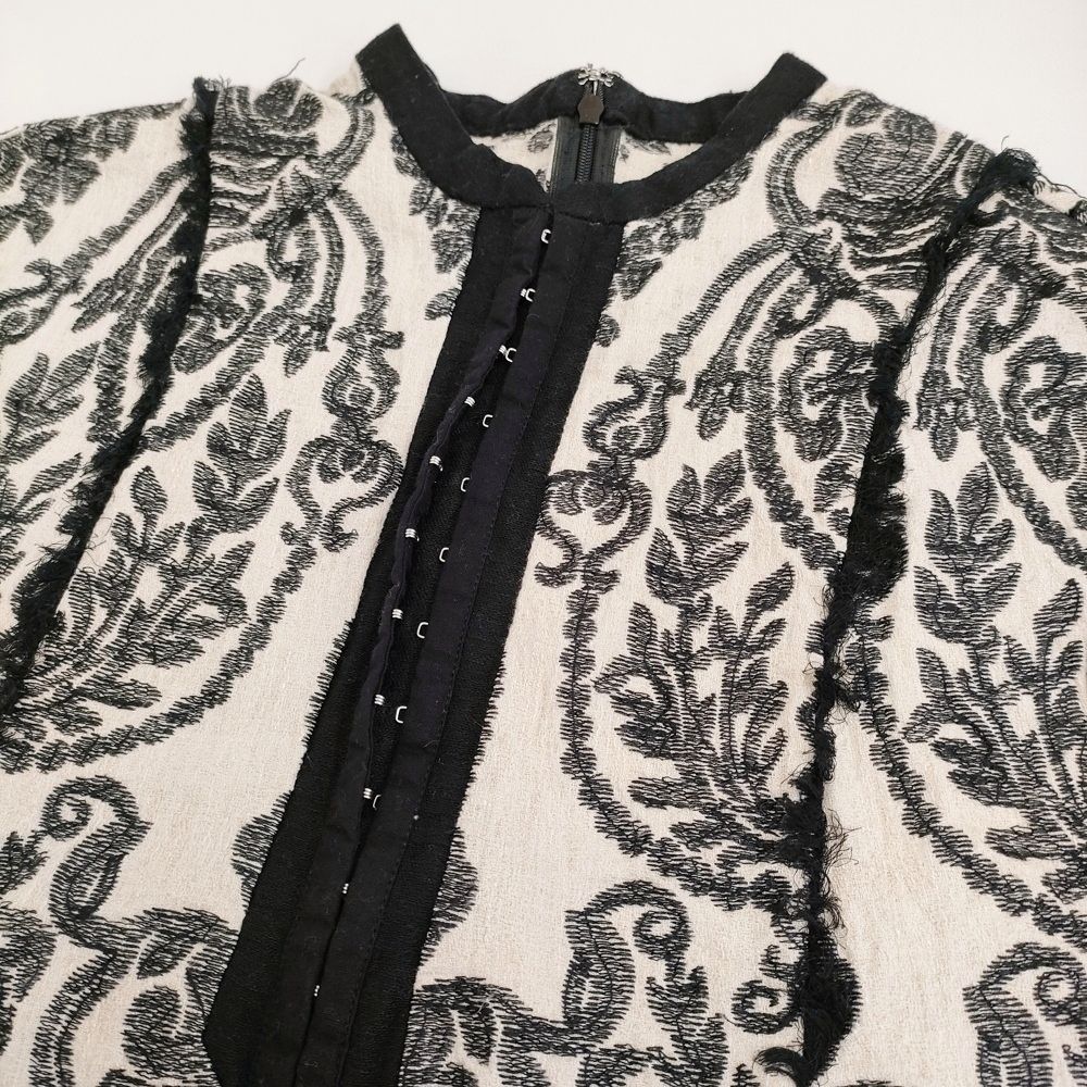 Ameri VINTAGE DAMASK EMBROIDERY LINEN DRESS 01210561051 サイズM