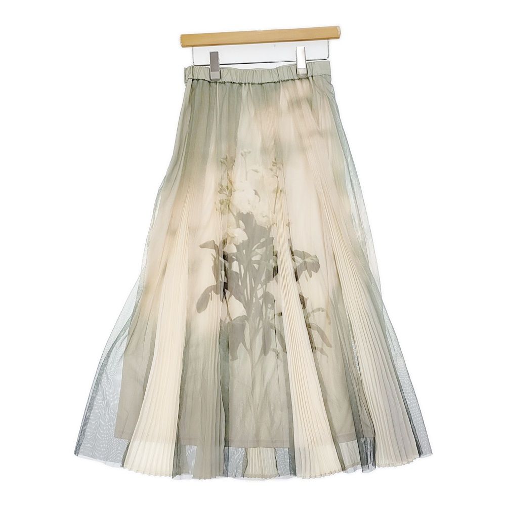 Ameri VINTAGE SAYO NAGASE SPRING EVENING COLLAB SKIRT 永瀬沙世 ロングスカート グリーン ベージュ レディース アメリヴィンテージ 5-1203 M