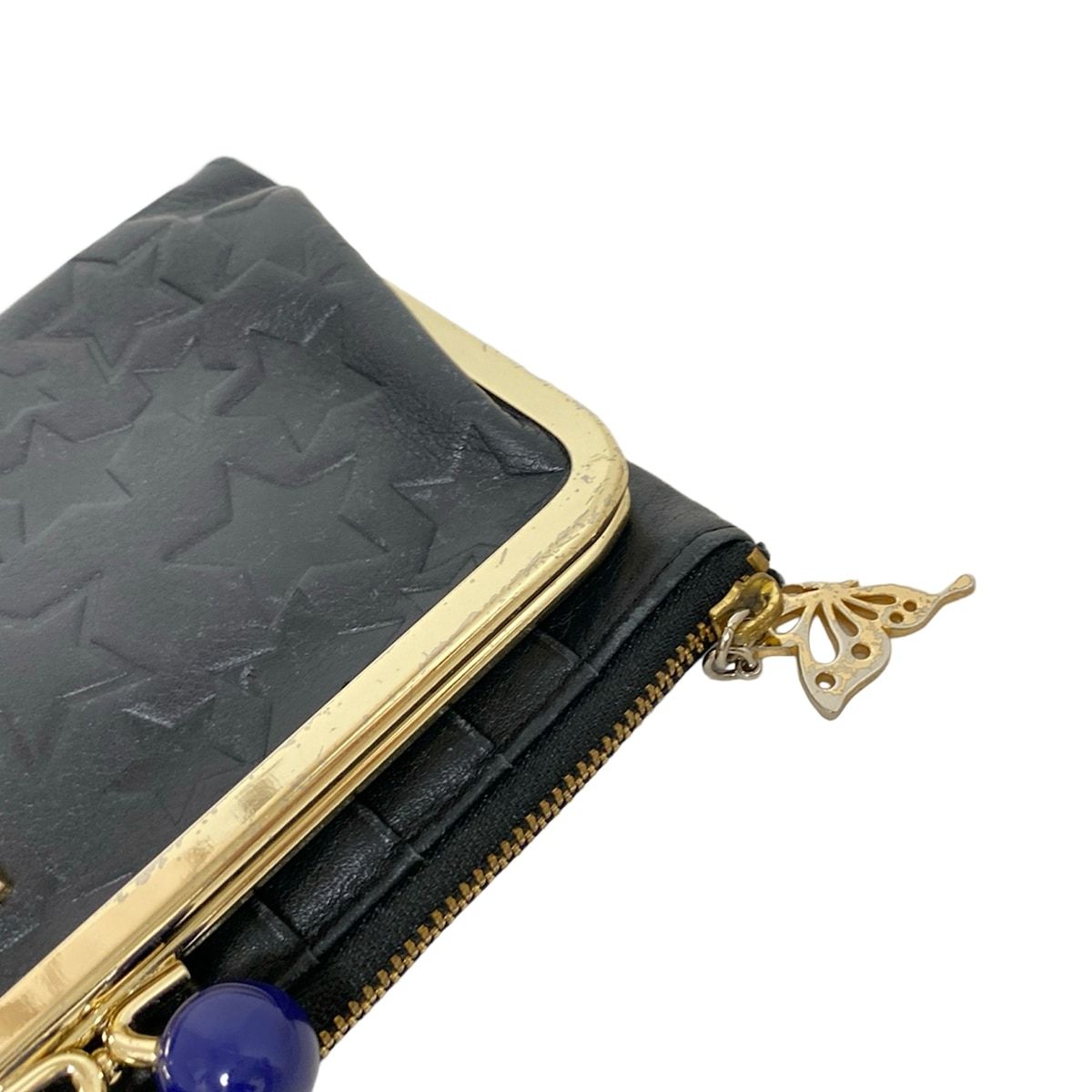  ANNA SUI アナスイ 長財布 黒 がま口 スター 星 型押し加工 レザー その他 小物