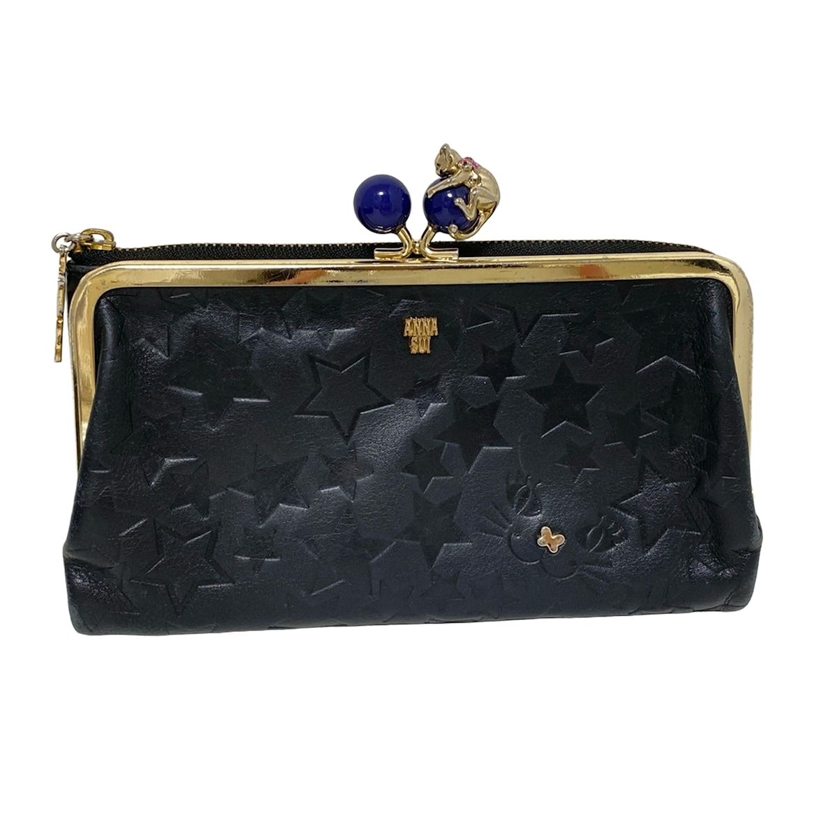 ANNA SUI アナスイ 長財布 黒 がま口 スター 星 型押し加工 レザー