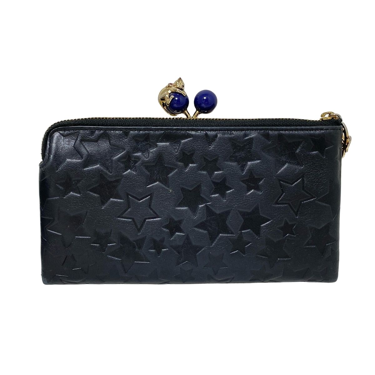 ANNA SUI アナスイ 長財布 - 黒 がま口 スター 星 型押し加工 レザー