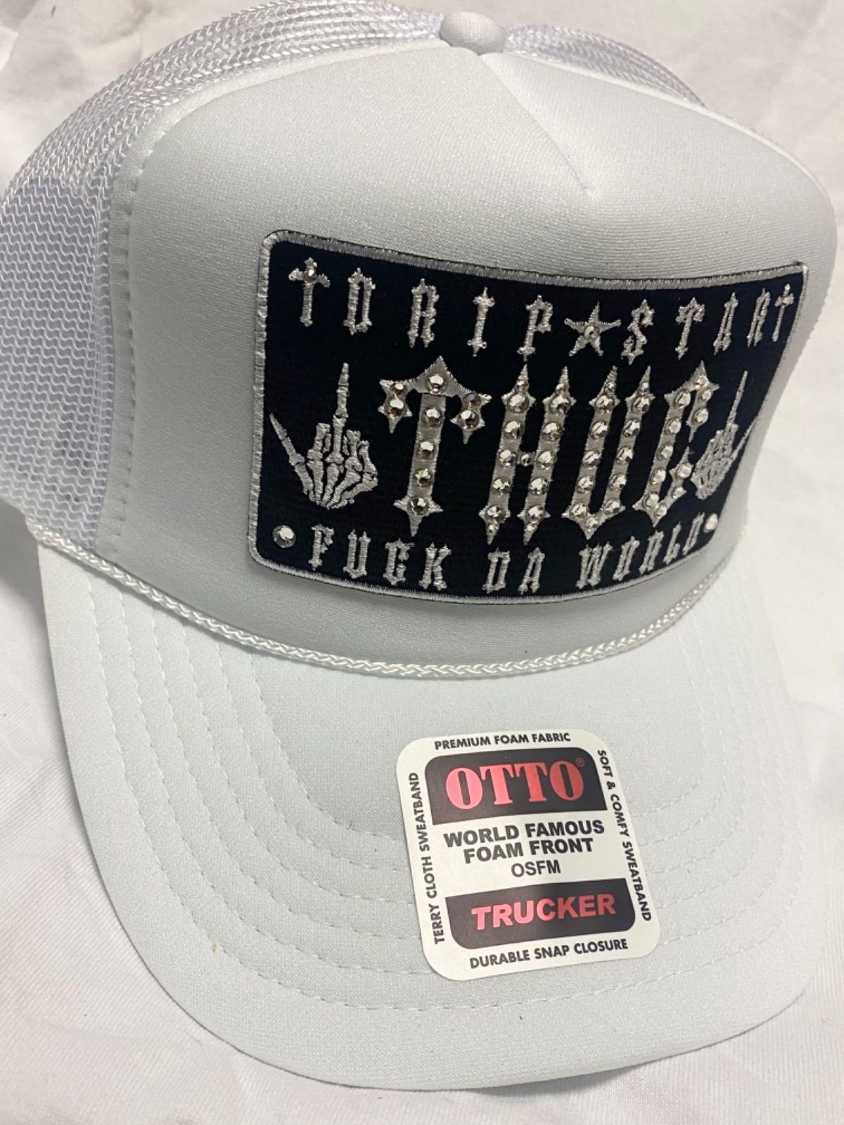 新品DRIP STAR/ドリップスター?Rrhinestone custom?✨ "THUG" FUCK DA WORLD メッシュキャップ メンズ ストリート UKドリルファッション HIPHOP 帽子 ヒップホップ CAP 刺繍 スカルOpium