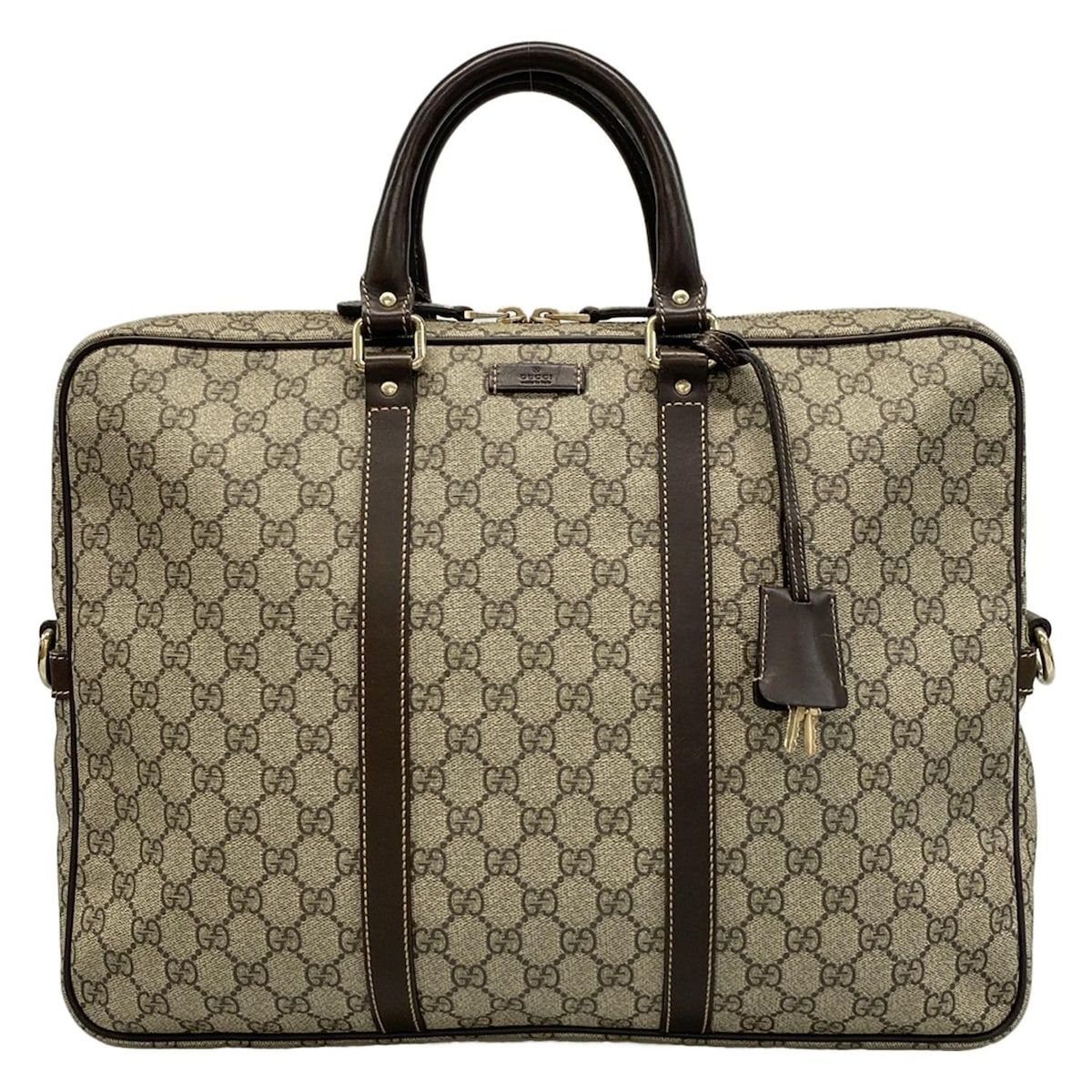 GUCCI グッチ ビジネスバッグ GGプラス GGスプリーム 201480 ダークブラウン ベージュ 本体ロックなし レザー