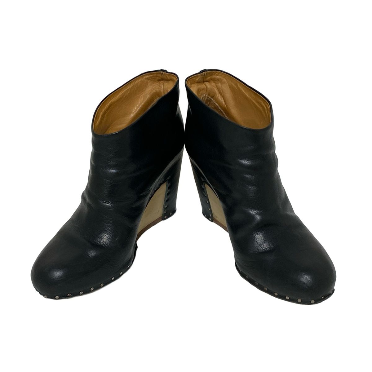 MARTIN マルタンマルジェラ ショートブーツ 36 レディース - 黒×ベージュ ウェッジソール レザー