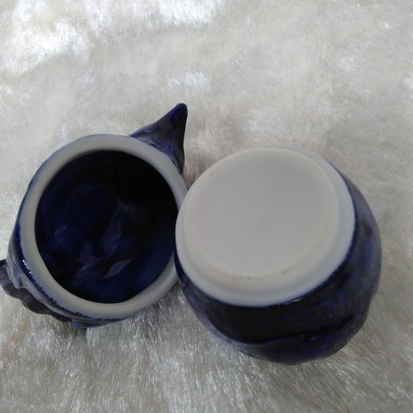 古陶園 竹鳳窯 5代目 伊藤伊平作 茶道具手造り「染付瑠璃雀香合」Q917