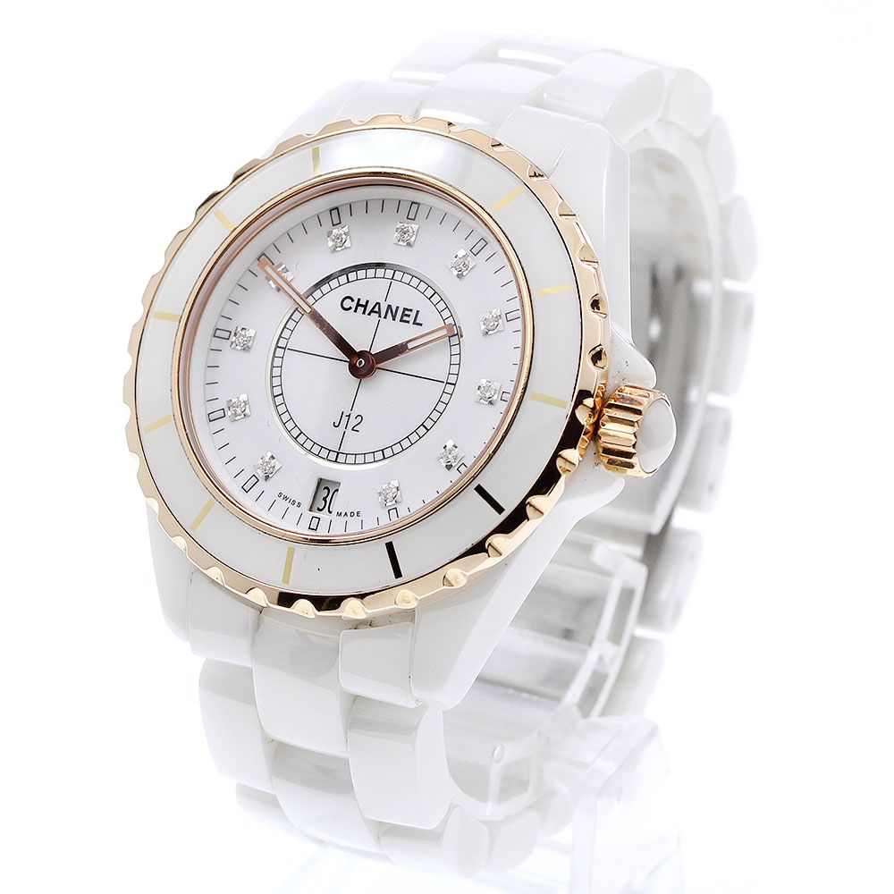 シャネル CHANEL H 2180 J 12 白セラミック 11 Pダイヤ PGベゼル クォーツ メンズ_922745