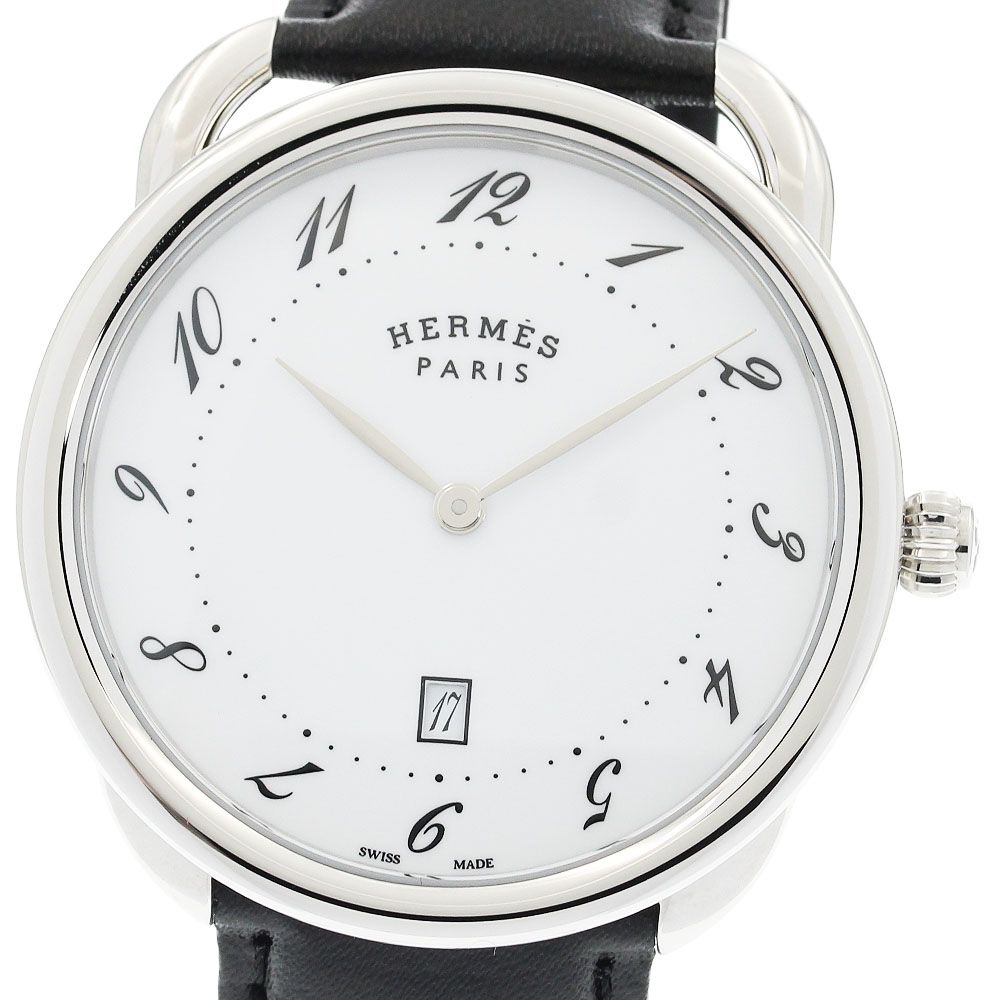 エルメス HERMES AR 7 Q 810 アルソーGM デイト クォーツ メンズ 内箱 保証書付き_931815