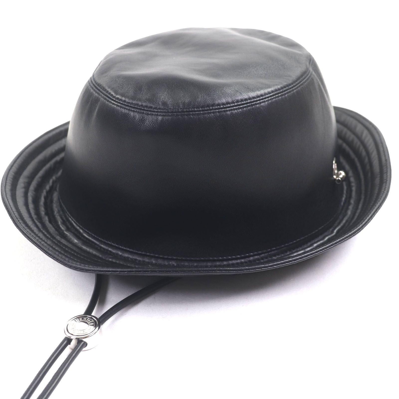 HERMES カシミヤ100% 黒 バケット ハット 帽子 フランス製 Mens Hat