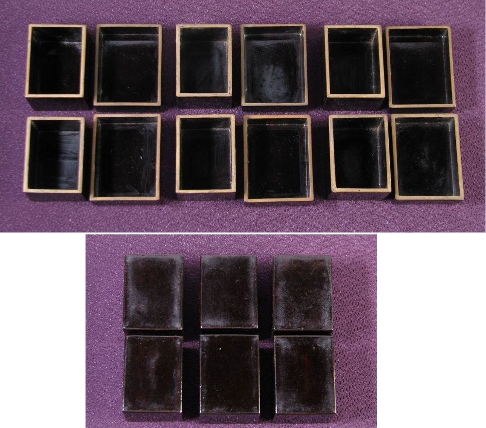 時代 香道具 木製漆塗鉄線唐草蒔絵香箱 香木入 幅：14.3cm 江戸～明治