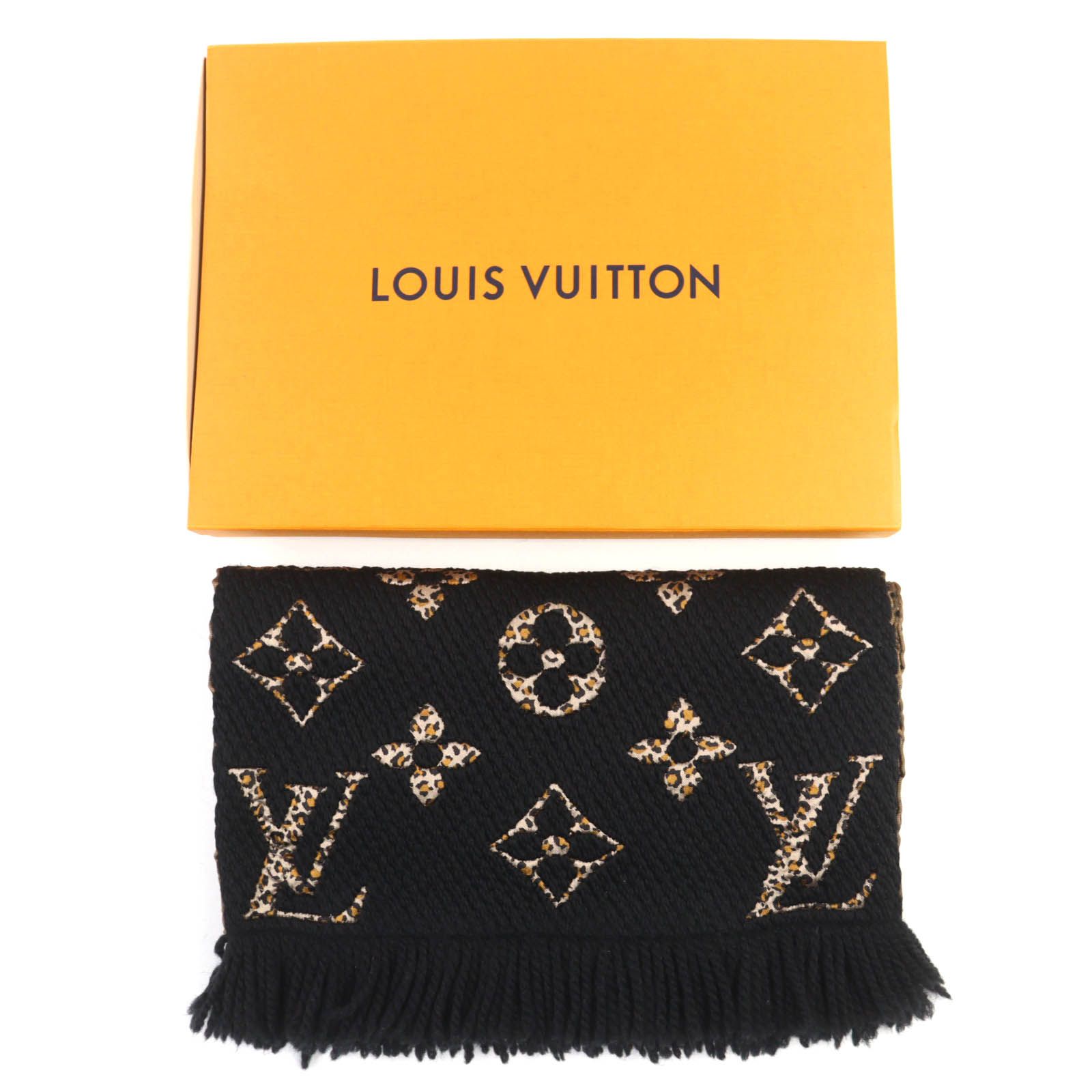 LOUIS VUITTON ルイヴィトン 2019年製 M 75885 エシャルプ ジャイアント モノグラム ジャングル ウール シルク マフラー ブラック イタリア製 レディース