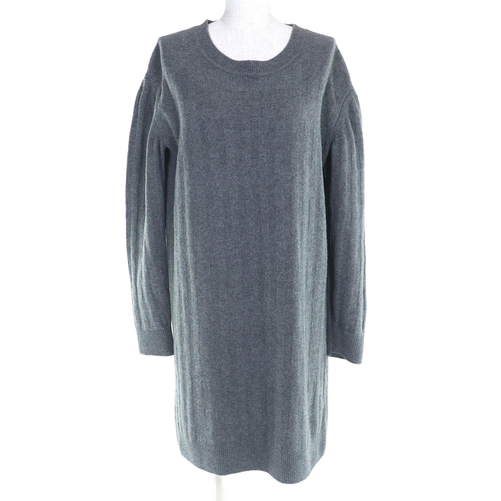 美品△HERMES エルメス 21AW ウール100％ H柄 クルーネック 長袖 ニット ドレス ワンピース グレー 42 イタリア製 正規品 レディース 美品△HERMES エルメス 21AW ウール100％ H柄 クルーネック 長袖