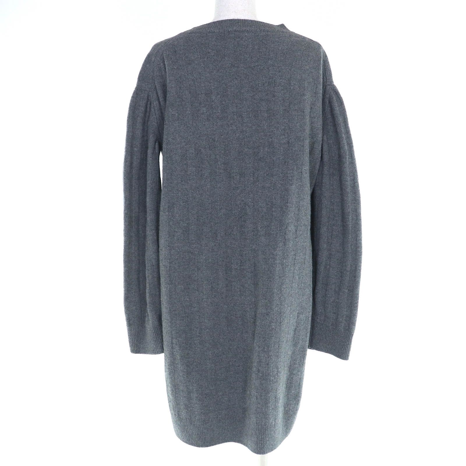  HERMES エルメス 21 AW ウール100％ H柄 クルーネック 長袖 ニット ドレス ワンピース グレー 42 イタリア製 レディース 長袖 七分袖 ひざ丈ワンピース