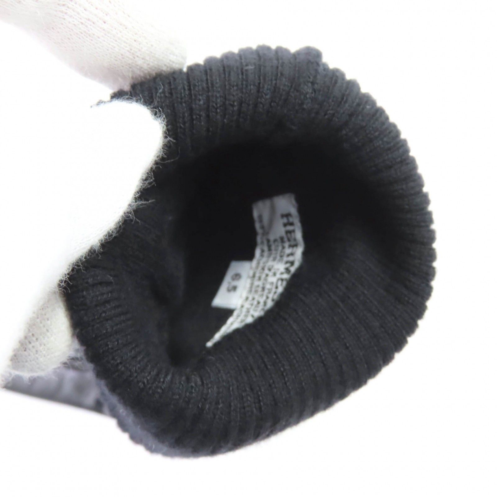  HERMES エルメス カシミヤ ラムスキン 切替 シルバー金具 Hロゴファスナー ロンググローブ 手袋 ブラック 6.5 フランス製 レディース 手袋 アームカバー 小物