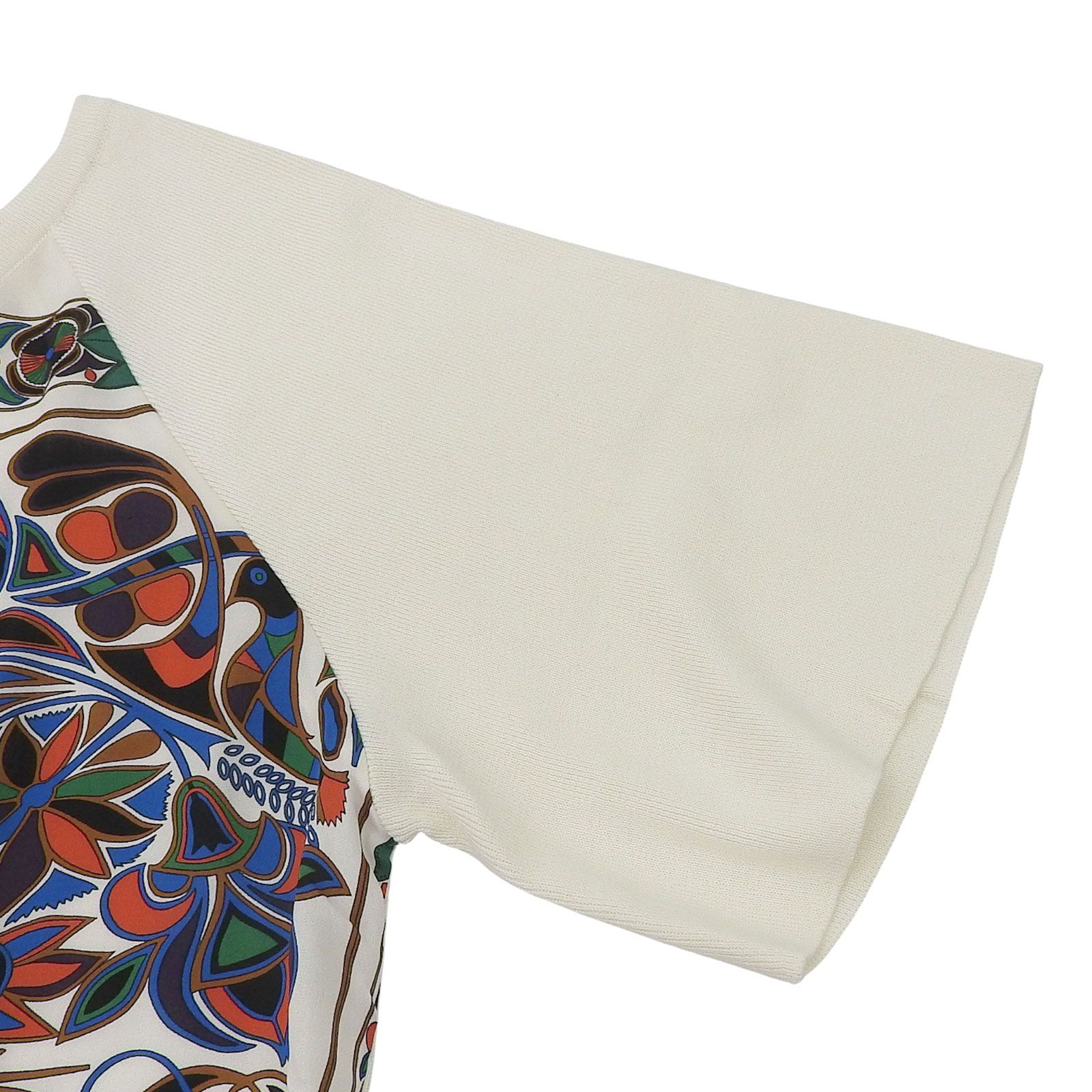 極美品▲HERMES エルメス FOLKLORE フォルクロール コットン シルク ツイルレーヌ 半袖ニット トップス マルチ 42 フランス製 レディース 極美品△HERMES エルメス FOLKLORE フォルクロール コットン シルク