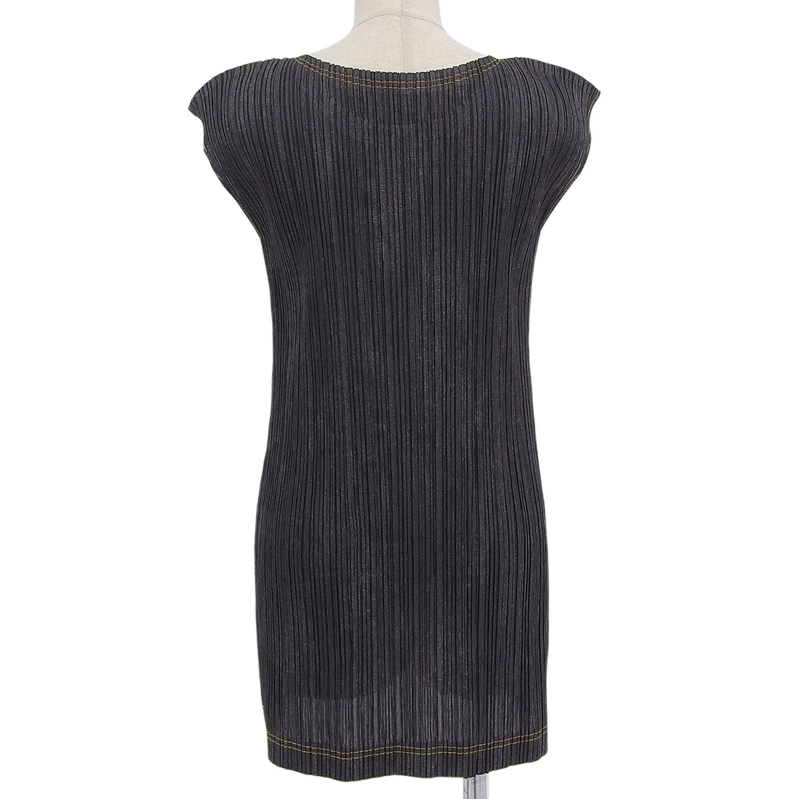 PLEATS PLEASE プリーツプリーズ イッセイミヤケ PP 81-JK 421 デニム転写 フレンチスリーブ チュニック トップス ブラック系 3 レディース