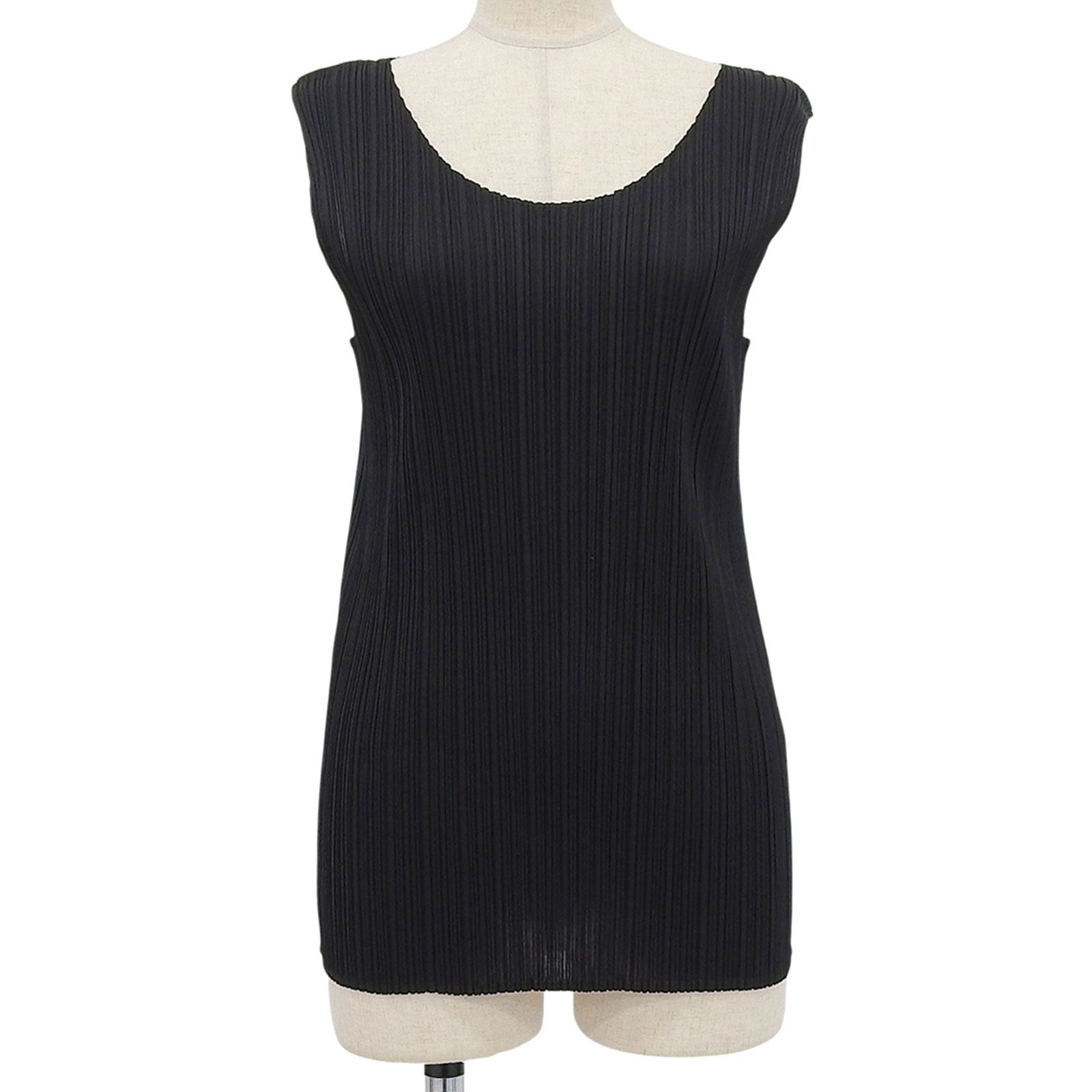 PLEATS PLEASE プリーツプリーズ イッセイミヤケ PP 05-JK 001 ラウンドネック ノースリーブ トップス ブラック 4 レディース