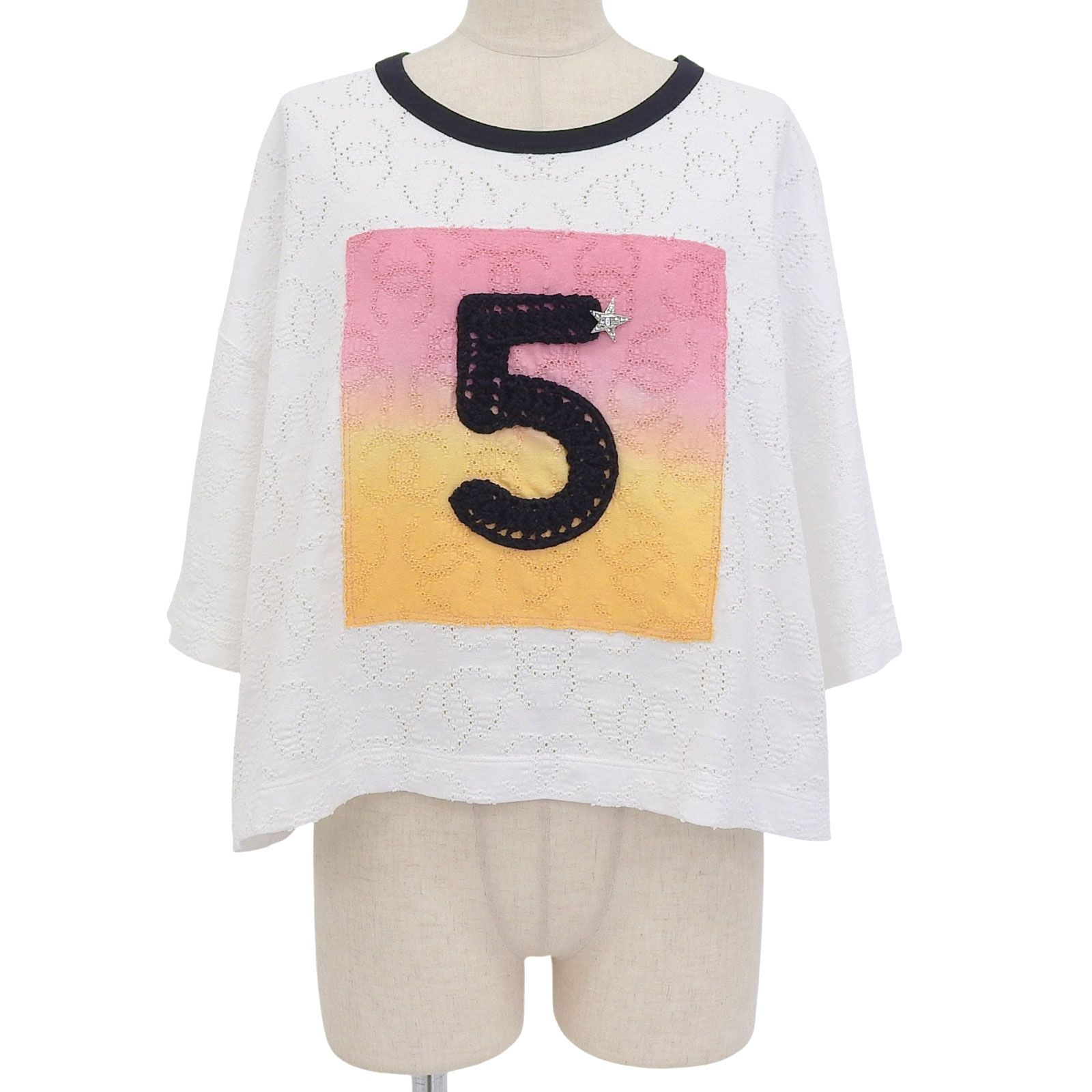 CHANEL シャネル P 76438 コットン100％ ココマークパーツ付き 大きいサイズ 半袖 トップス ホワイト 50 52 フランス製 レディース