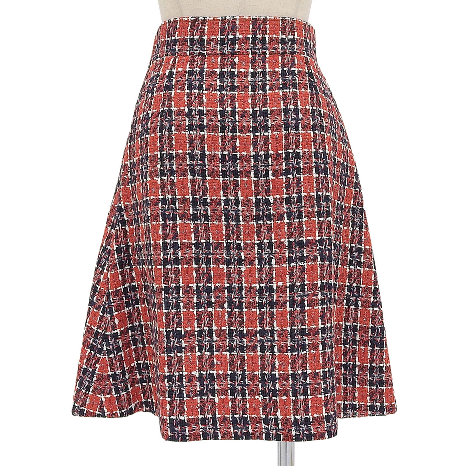 GUCCI グッチ 516588 コットン混 タイガーボタン付き チェック柄 ひざ丈 ツイードスカート マルチ 38 イタリア製 レディース