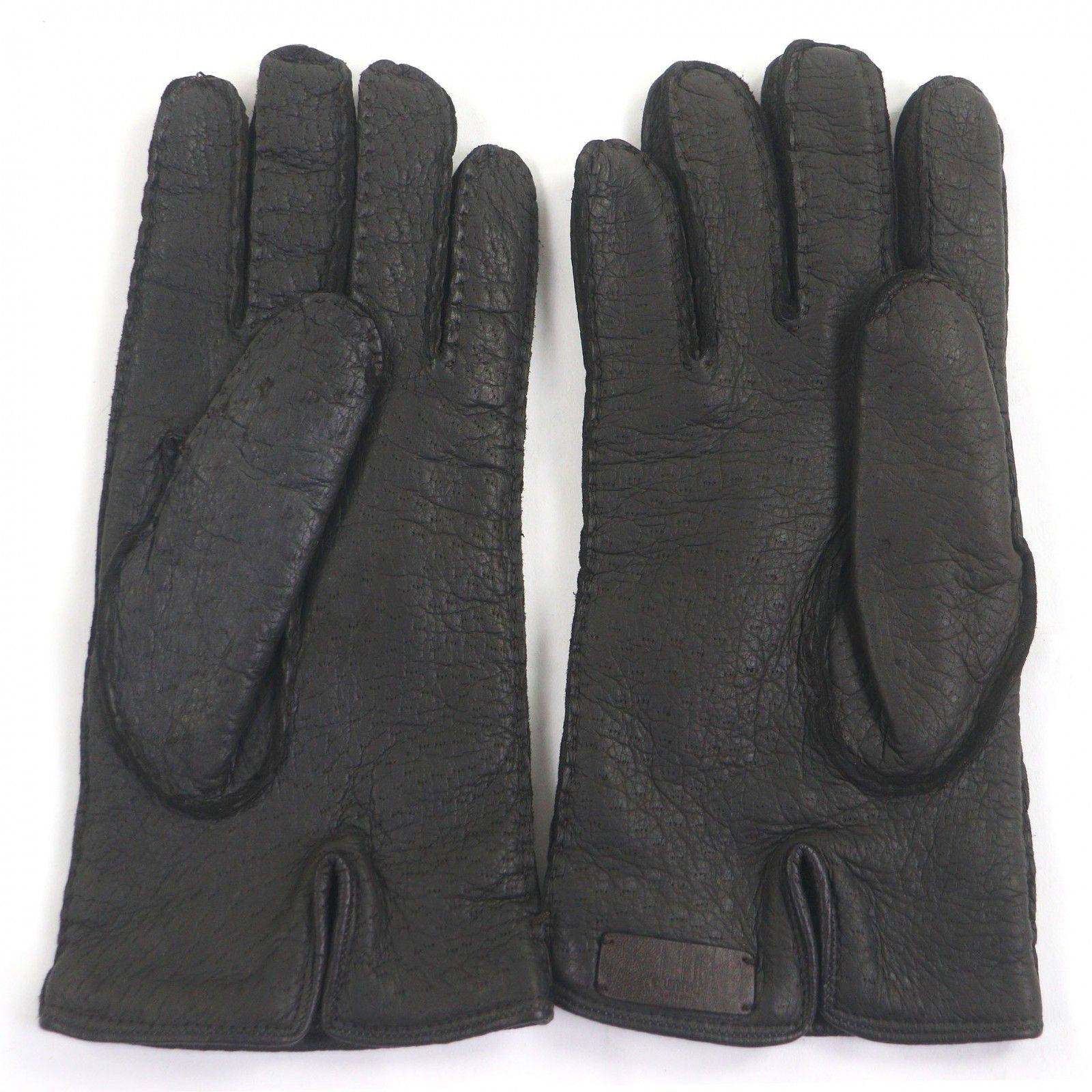 Dunhill ダンヒル ペッカリー 裏カシミヤ100％ ロゴパッチ付き 手袋 レザーグローブ ダークブラウン メンズ