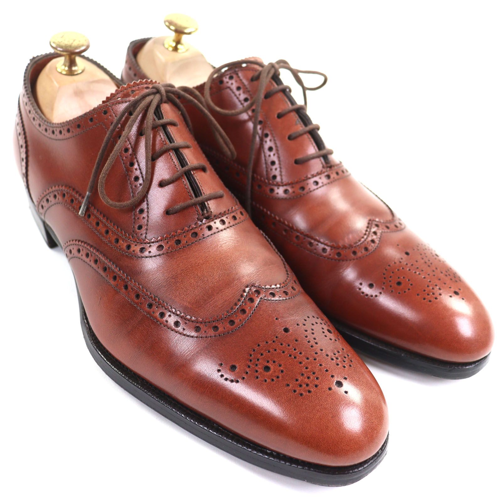 GAZIANO-GIRLING ガジアーノ＆ガーリング メダリオン ウィングチップ パーフォレーション レースアップ 内羽根 レザーシューズ ブラウン 7.5 イングランド製 メンズ