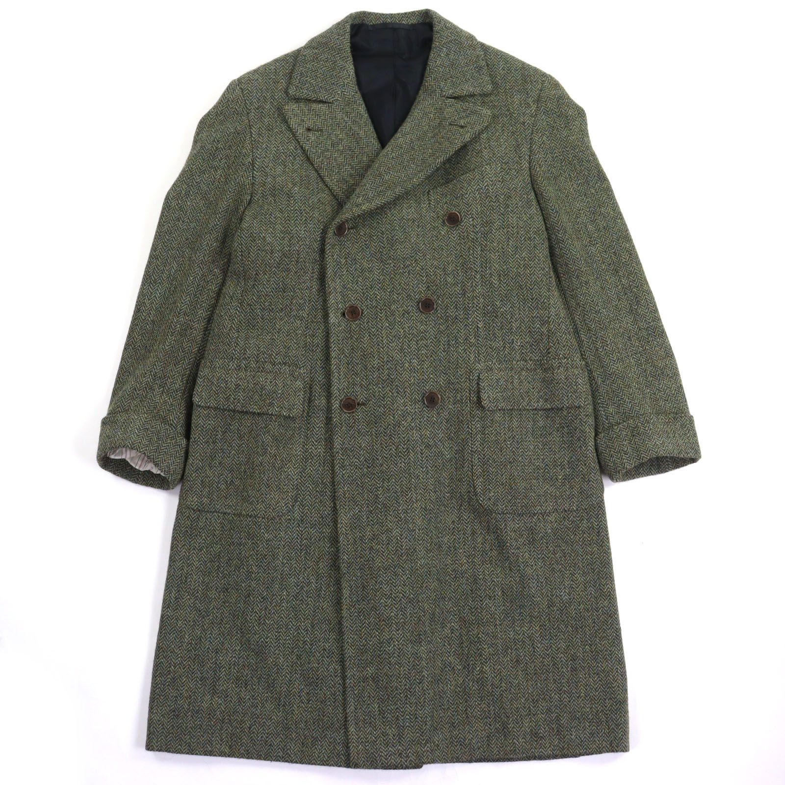 極美品▼Tindaro De Luca ティンダロ・デ・ルーカ ー ビスポーク ヘリンボーン柄 ロング ダブルチェスターコート グリーン 日本サイズXXL 極美品▽Tindaro De Luca ティンダロ・デ・ルーカ ー ビスポーク