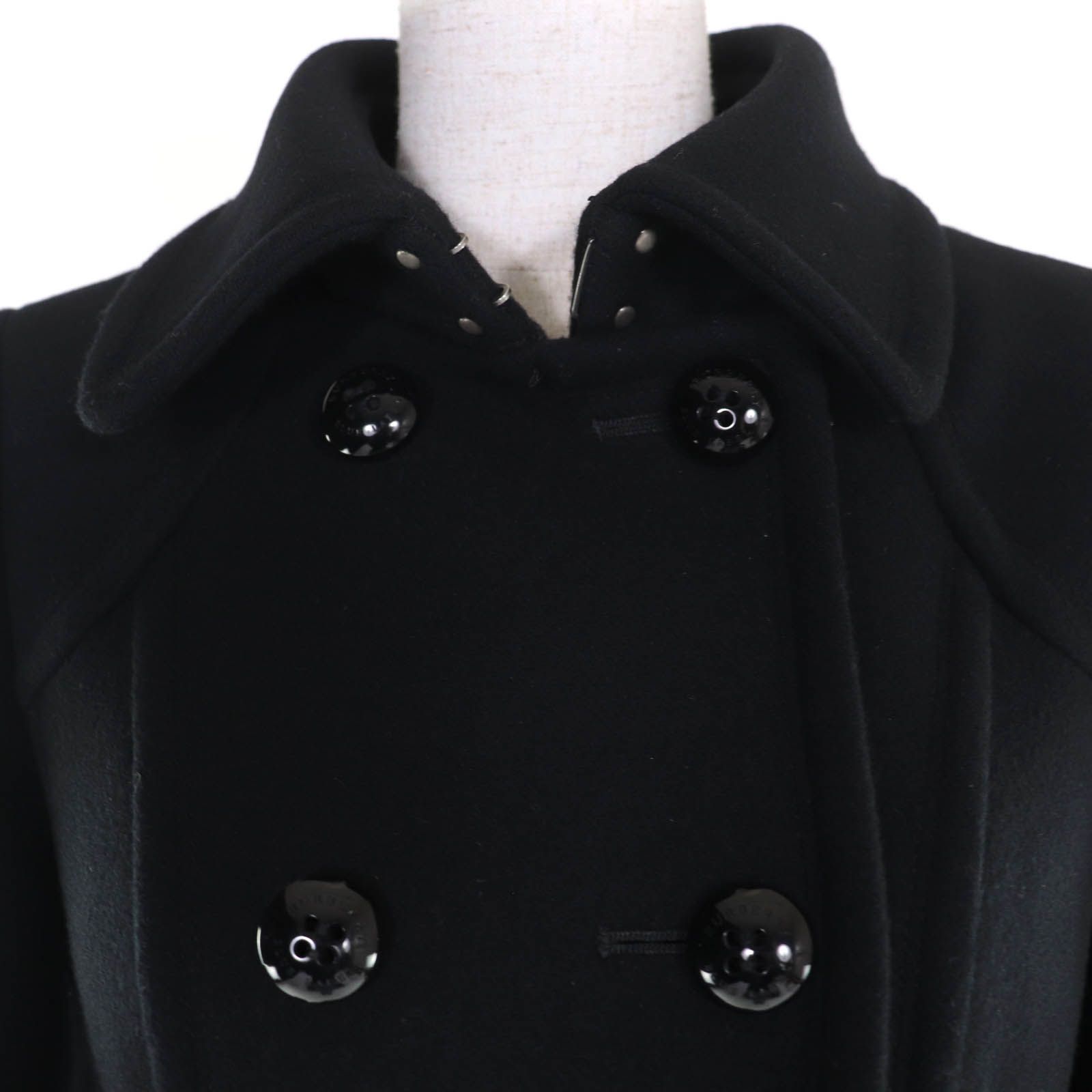 バーバリーブルーレーベル Pコート ウール 金ボタン ブラック　36 美品☆BURBERRY BLUE LABEL バーバリーブルーレーベル ウール ロゴ
