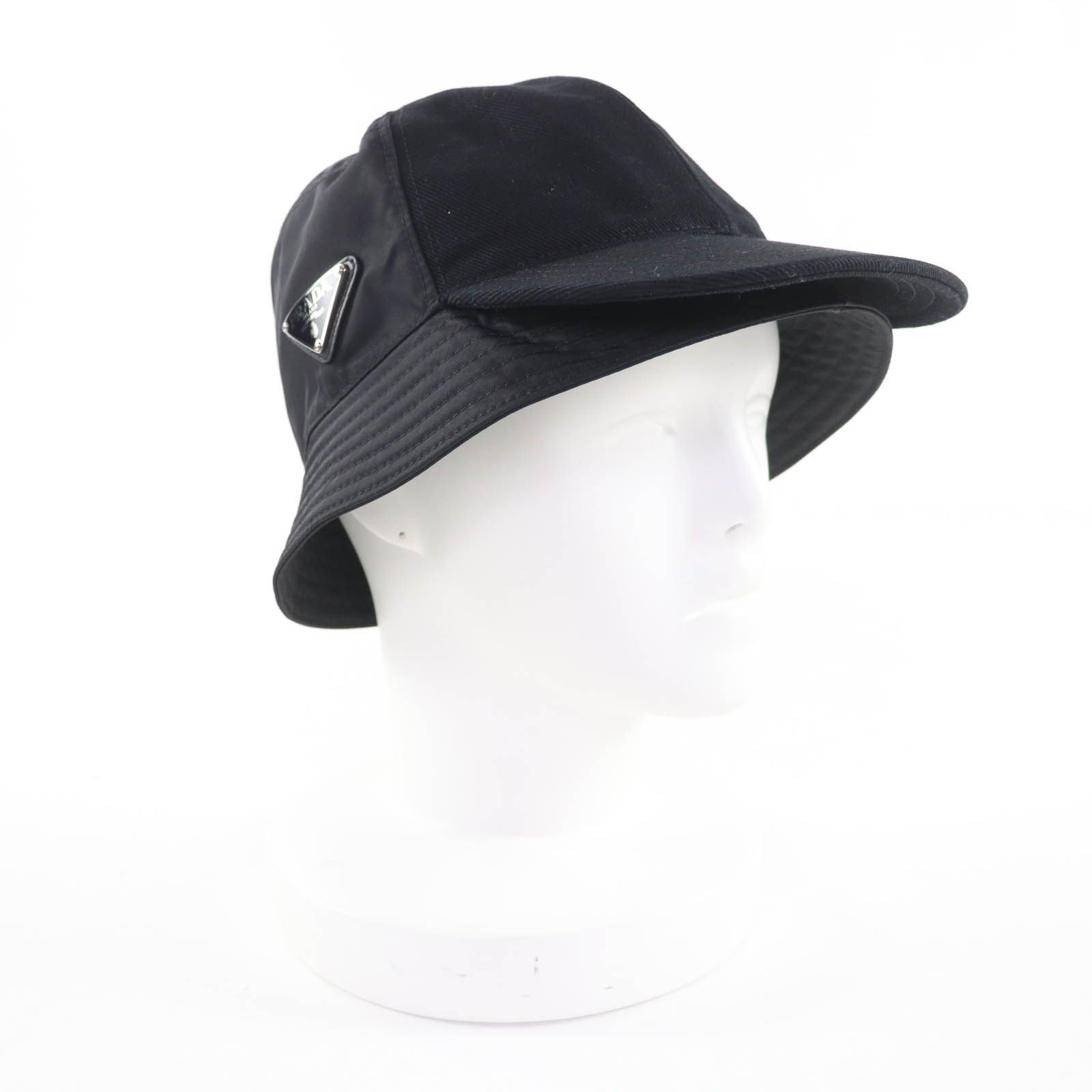 美品☆PRADA プラダ 2HC281 トライアングルロゴ Re-Nylon バケットハット 帽子 ハット ブラック M イタリア製 正規品 レディース 美品☆PRADA プラダ 2HC281 トライアングルロゴ Re-Nylon バケット