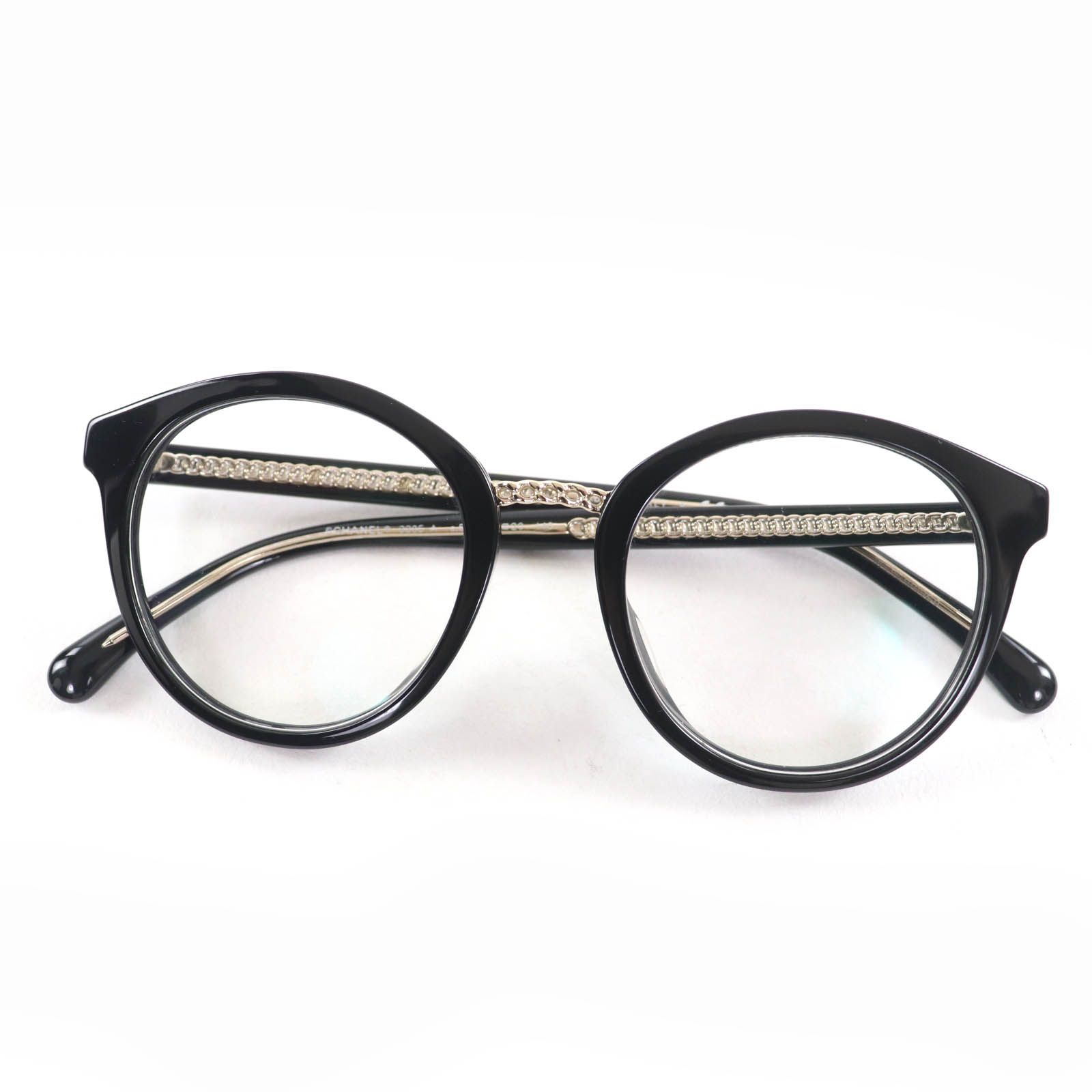 CHANEL シャネル 3385-A チェーンモチーフ ボストン メガネ 眼鏡 アイウェア ブラック ゴールド 48 20 140 箱 保存袋 ケース付き イタリア製 レディース