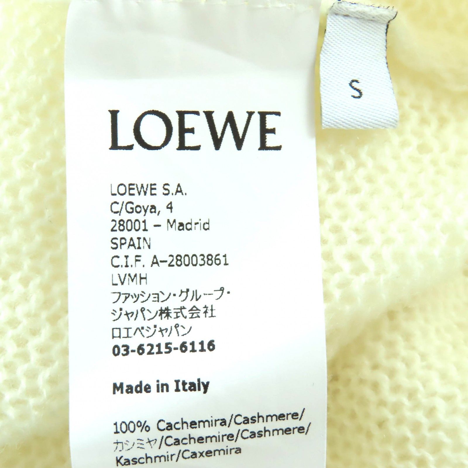 美品△LOEWE ロエベ S359Y14K03 カシミヤ100% クルーネック 長袖 ニット ワンピース アイボリー S イタリア製 正規品 レディース 美品△LOEWE ロエベ S359Y14K03 カシミヤ100％ クルーネック 長袖