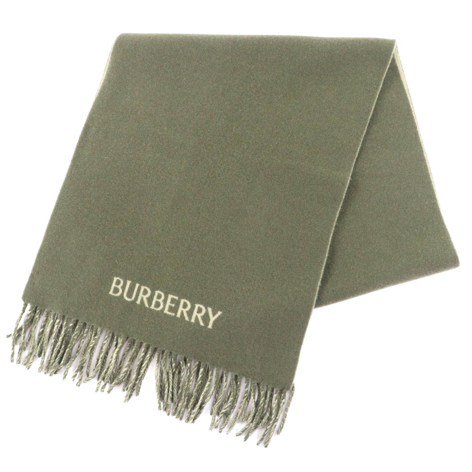 バーバリー 8078787 カシミヤ100％ 騎馬騎士デザイン フリンジ付き マフラー カーキ イタリア製 レディース